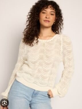 Chelsea & Theodore Cream Open-Weave Scoop Neck Sweater